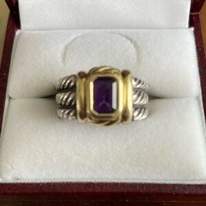 Estate David Yurman, Sterling, silver and 14 karat gold ring with amethyst